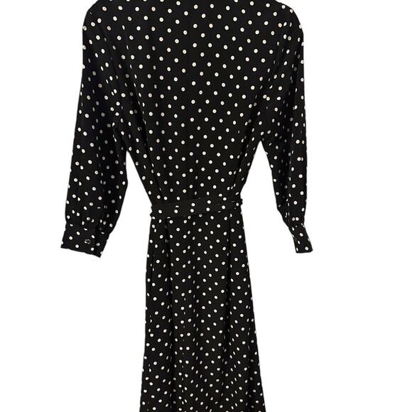 LDT Adrienne Polka Dot Black and White Belted Button Up Midi Dress‎ Size 8 - Picture 2 of 6